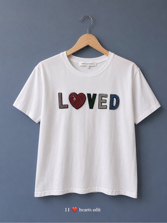 Endless Rose Tops - Endless Rose Beaded “LOVED” White T-Shirt Small New
